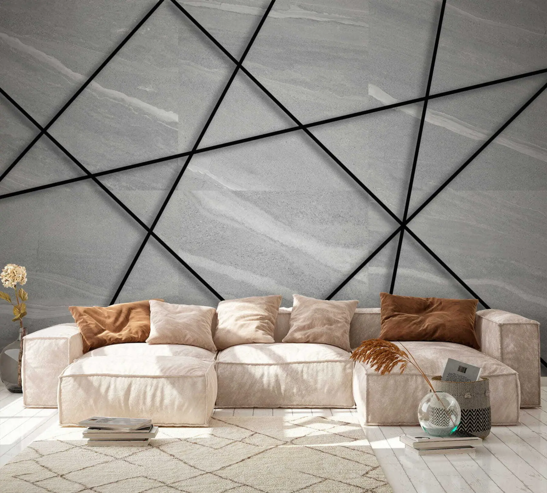 fototapeter Grå marmor og svarte linjer u16341