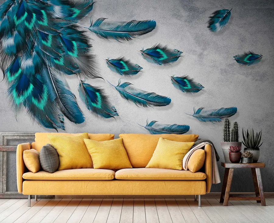 fototapeter Påfuglfjær på bakgrunnen av betongveggen u29836