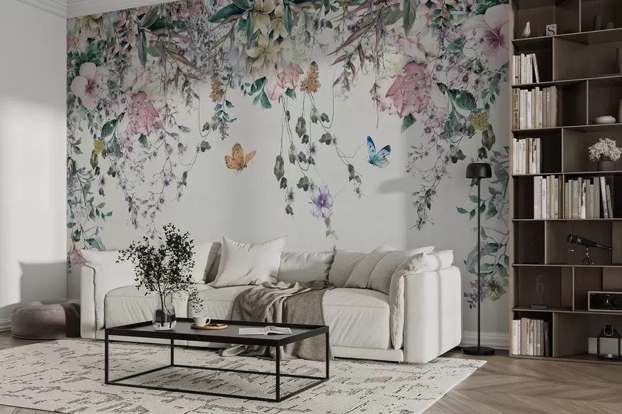 fototapeter Eksotiske blomster og sommerfugler u30601