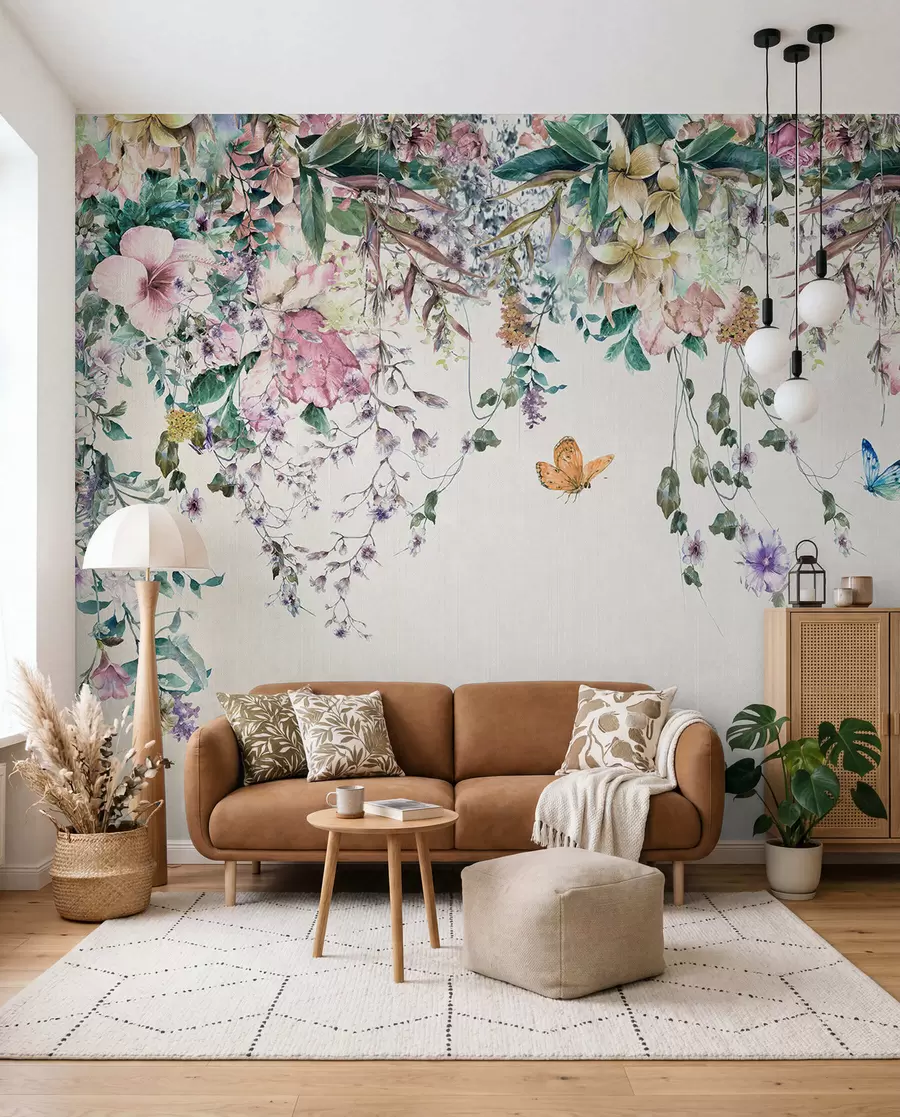 fototapeter Eksotiske blomster og sommerfugler u30601