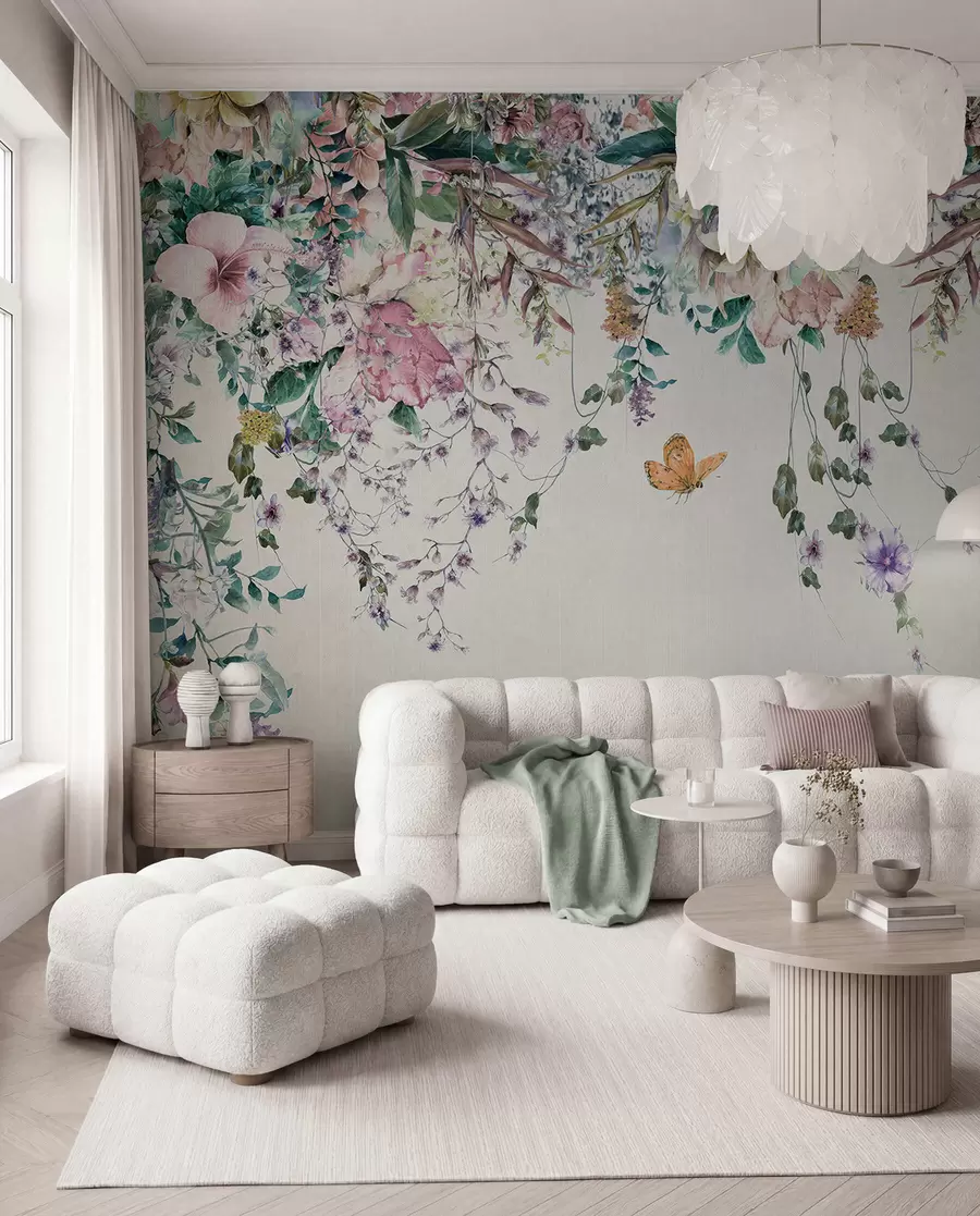 fototapeter Eksotiske blomster og sommerfugler u30601