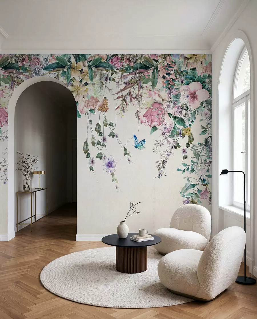 fototapeter Eksotiske blomster og sommerfugler u30601