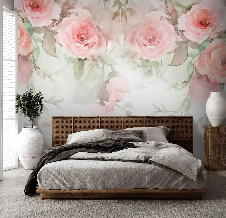 fototapeter Rosa akvarellroser u34659