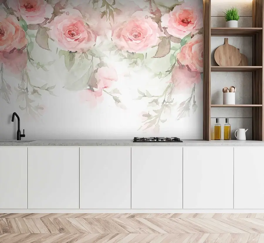 fototapeter Rosa akvarellroser u34659