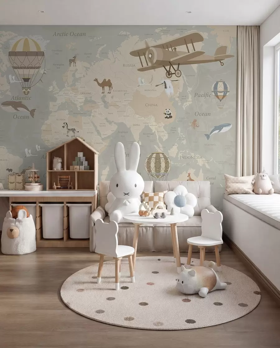 fototapeter Verdenskart med ballonger u36066