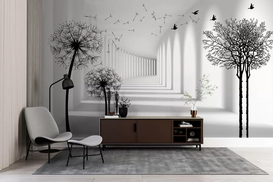 fototapeter 3d-tunnel og løvetann u37803