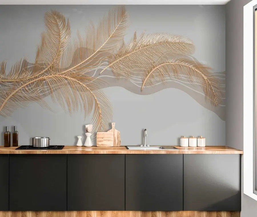 fototapeter Store, skjøre fjær på grå bakgrunn u40388