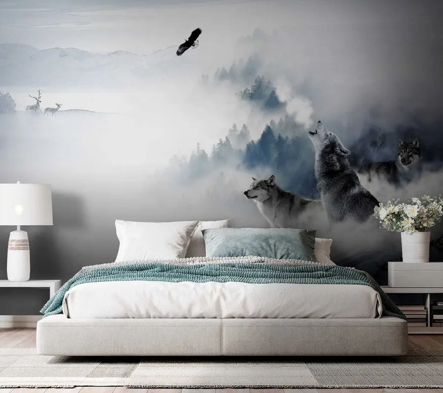 fototapeter Ulver i skogen u42161