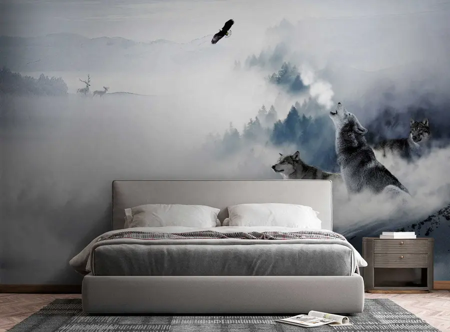 fototapeter Ulver i skogen u42161