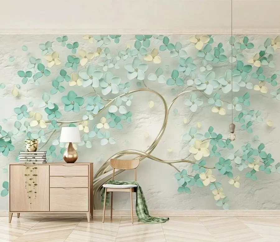fototapeter Tre med blå blomster u52550
