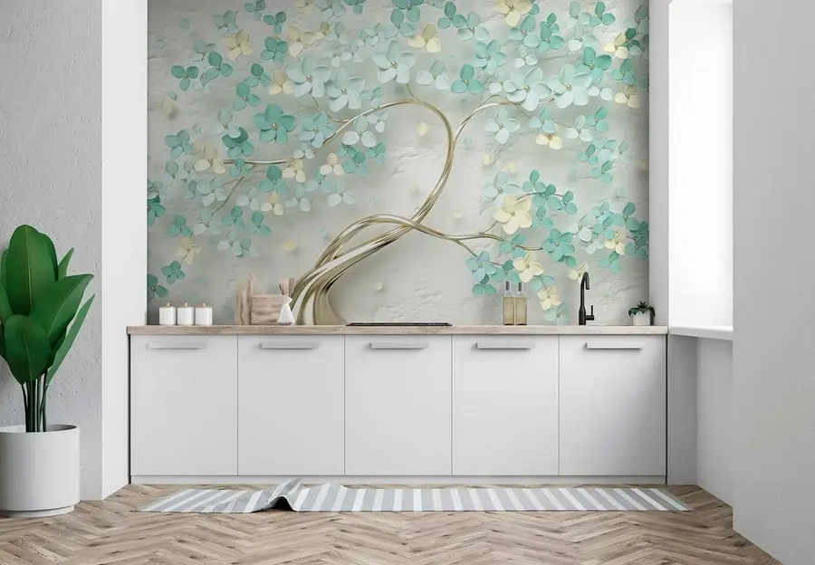fototapeter Tre med blå blomster u52550