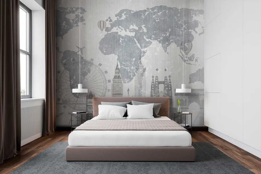 fototapeter Verdenskart i gråtoner u53138