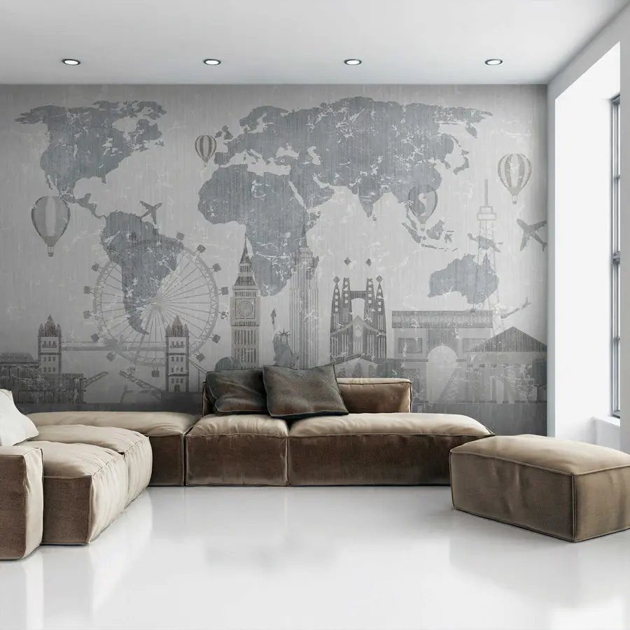 fototapeter Verdenskart i gråtoner u53138