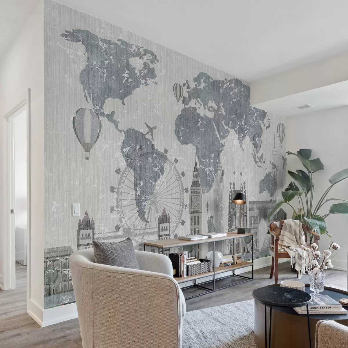 fototapeter Verdenskart i gråtoner u53138