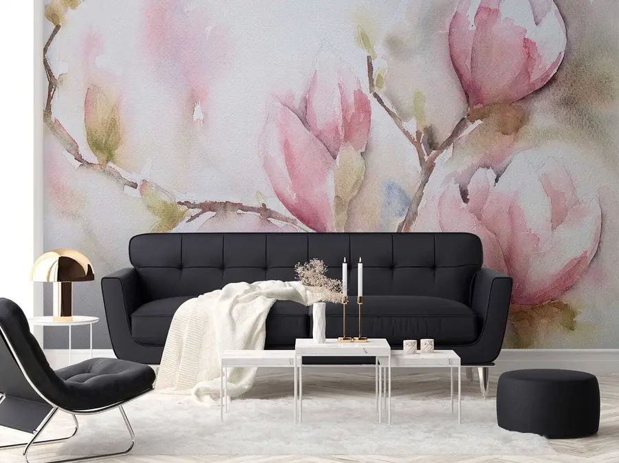 fototapeter Magnolier blomstrer, akvarellmaleri u53757
