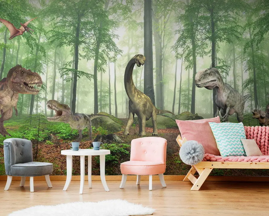 fototapeter Dinosaurer i skogen u60039