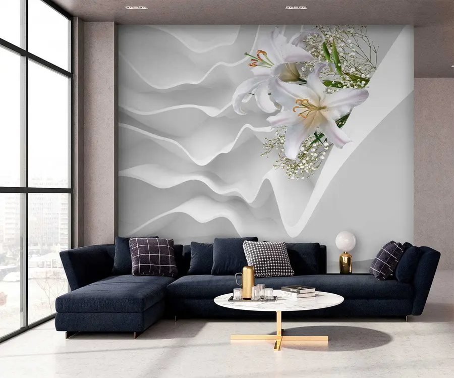 fototapeter Liljer og strukturert vegg u60451