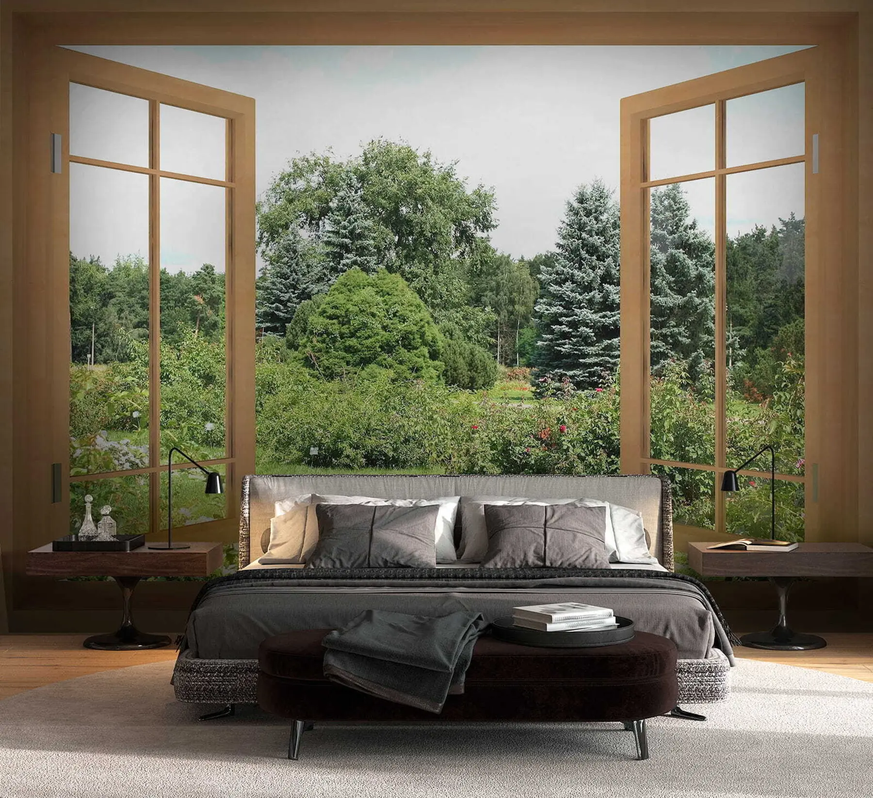 fototapeter Utsikt fra vinduet mot skogen u60673