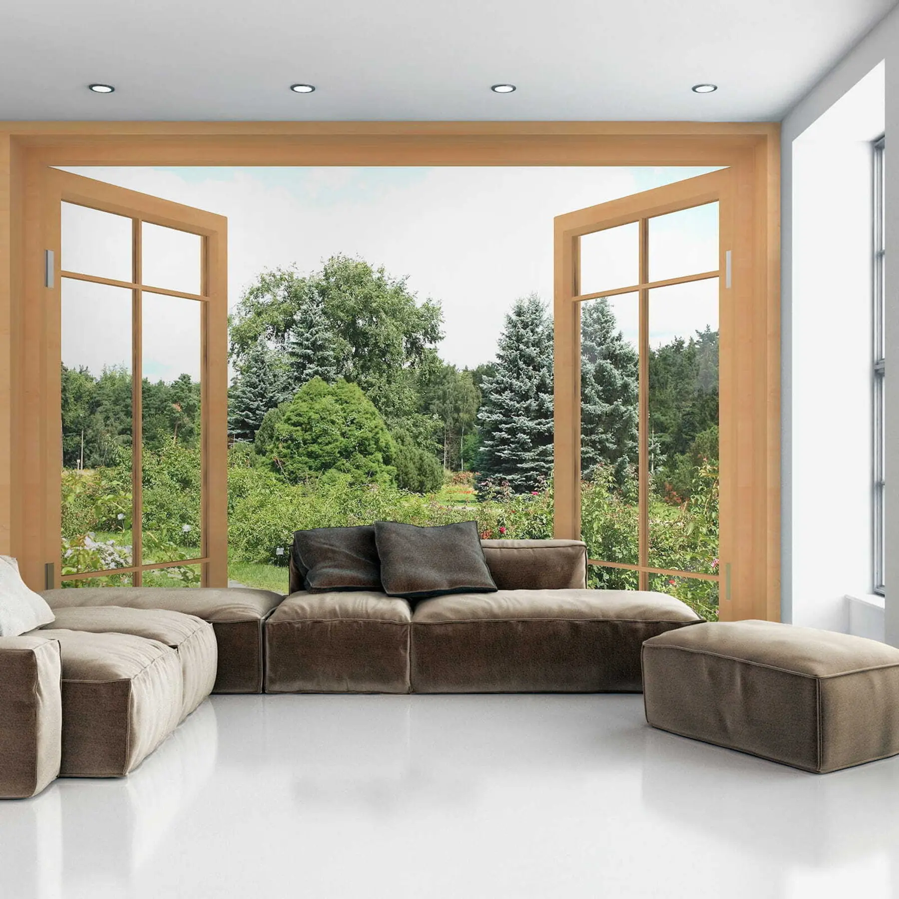 fototapeter Utsikt fra vinduet mot skogen u60673