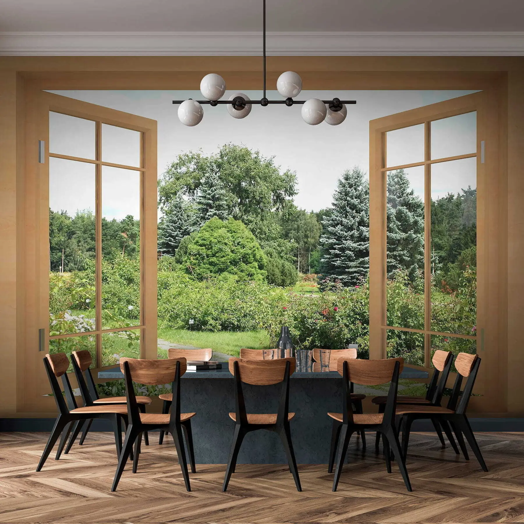 fototapeter Utsikt fra vinduet mot skogen u60673