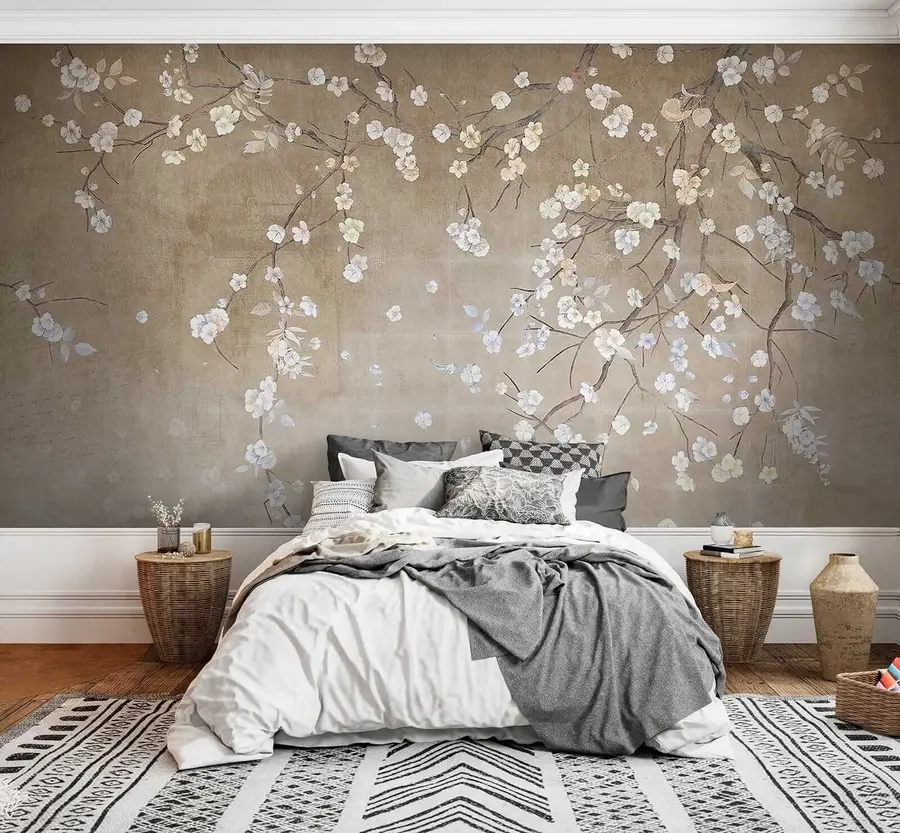 fototapeter Blomstrende tre på en lurvete vegg u61369