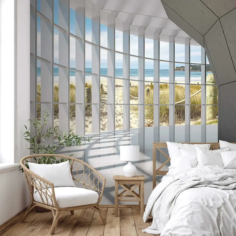 fototapeter 3D-korridor med havutsikt u70513