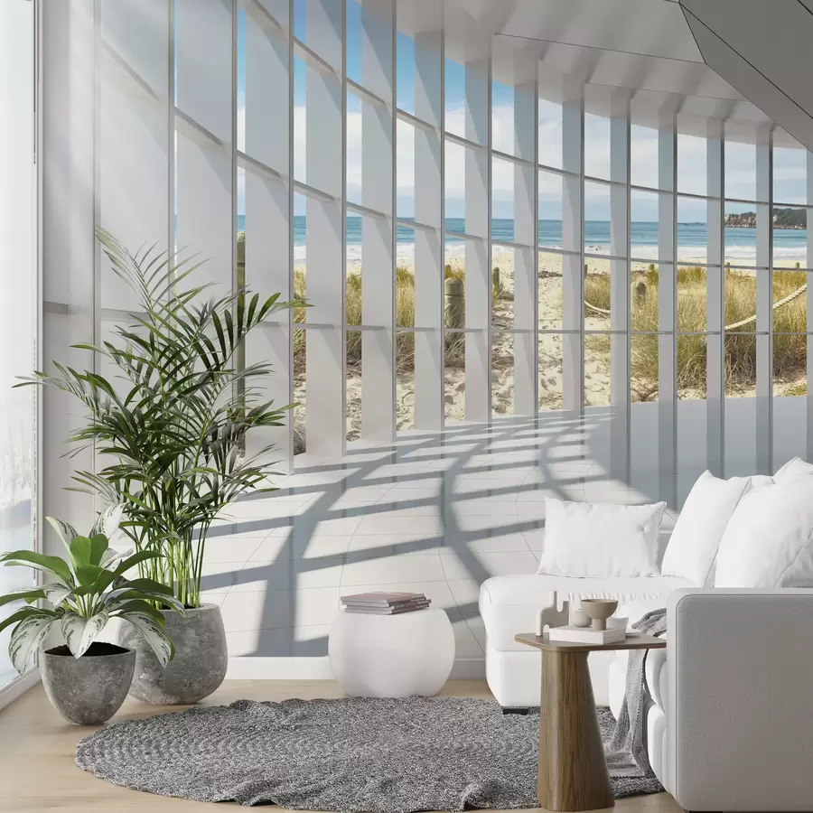 fototapeter 3D-korridor med havutsikt u70513