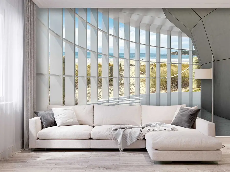 fototapeter 3D-korridor med havutsikt u70513