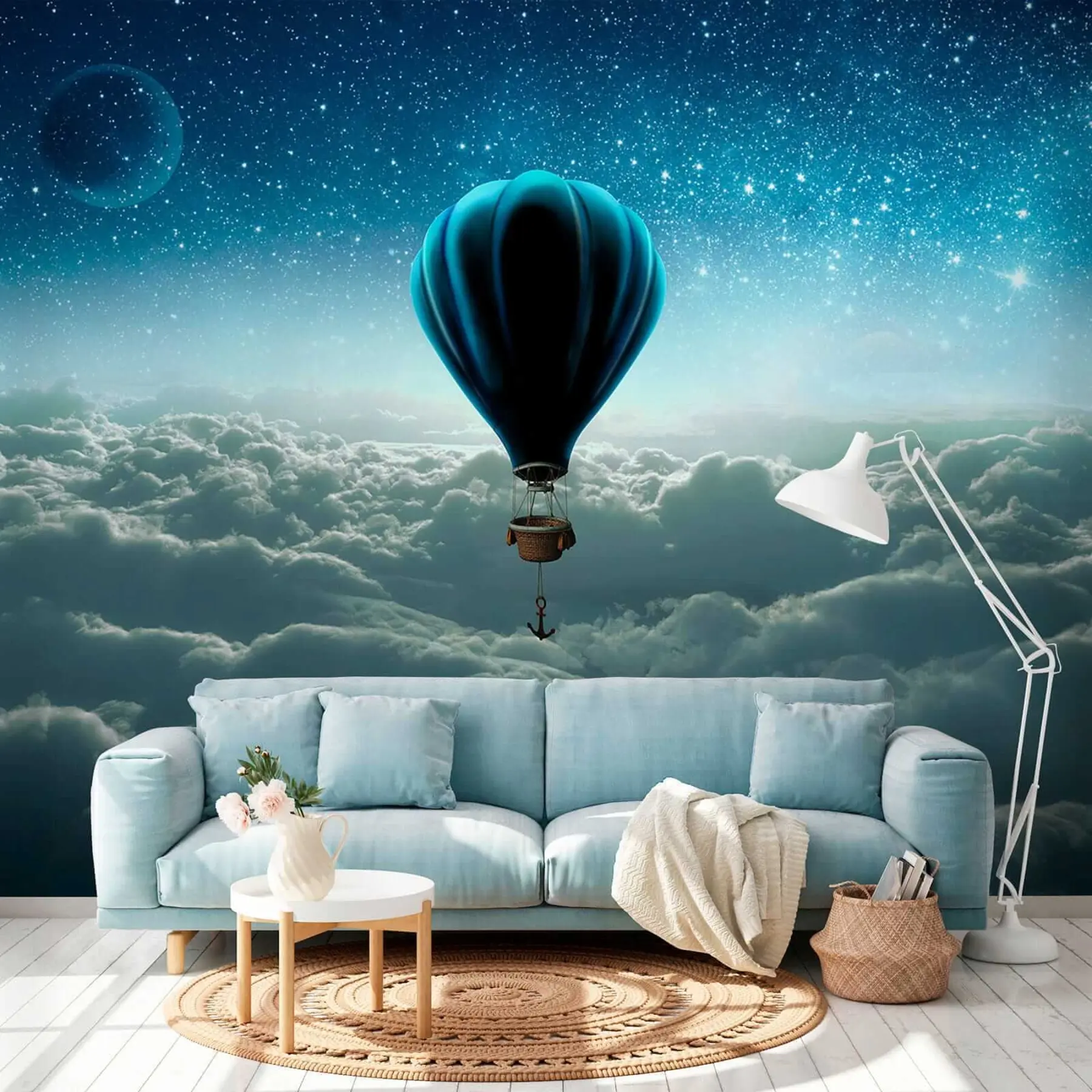 fototapeter Varmluftsballong på bakgrunn av nattehimmelen u70538