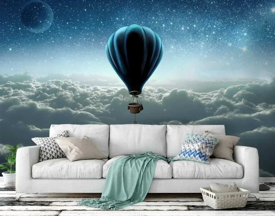 fototapeter Varmluftsballong på bakgrunn av nattehimmelen u70538