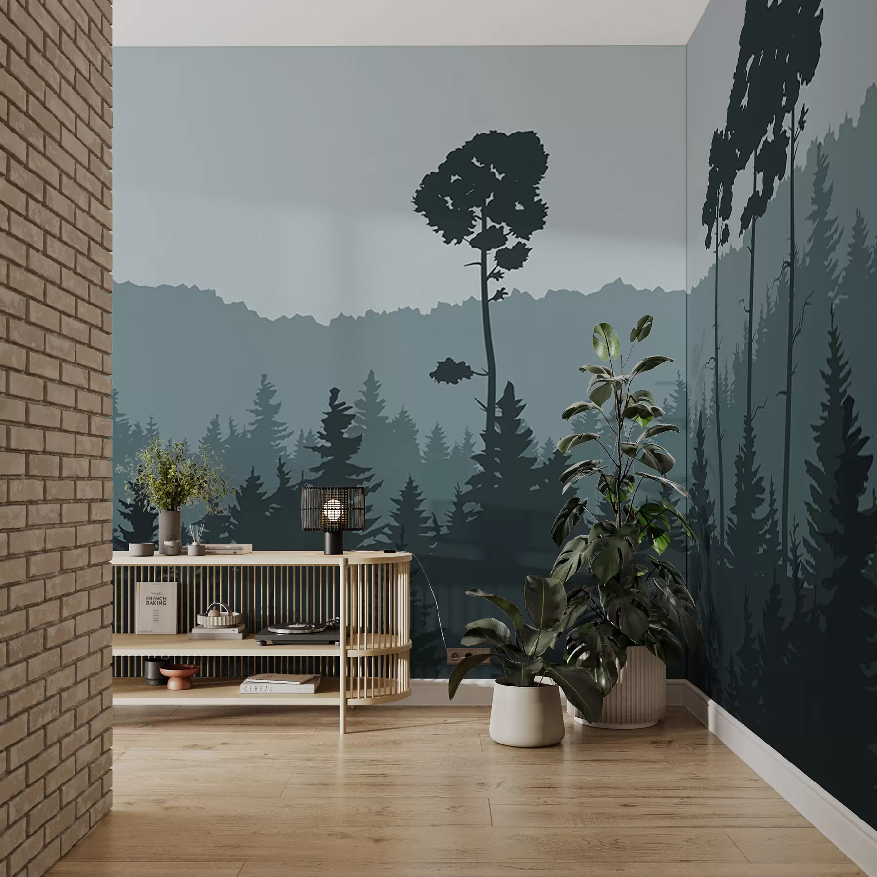 fototapeter Fjell og høye trær w00377