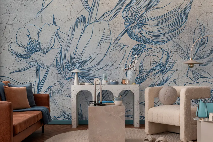 fototapeter Grafikk blomster tegning på veggen loft w00391