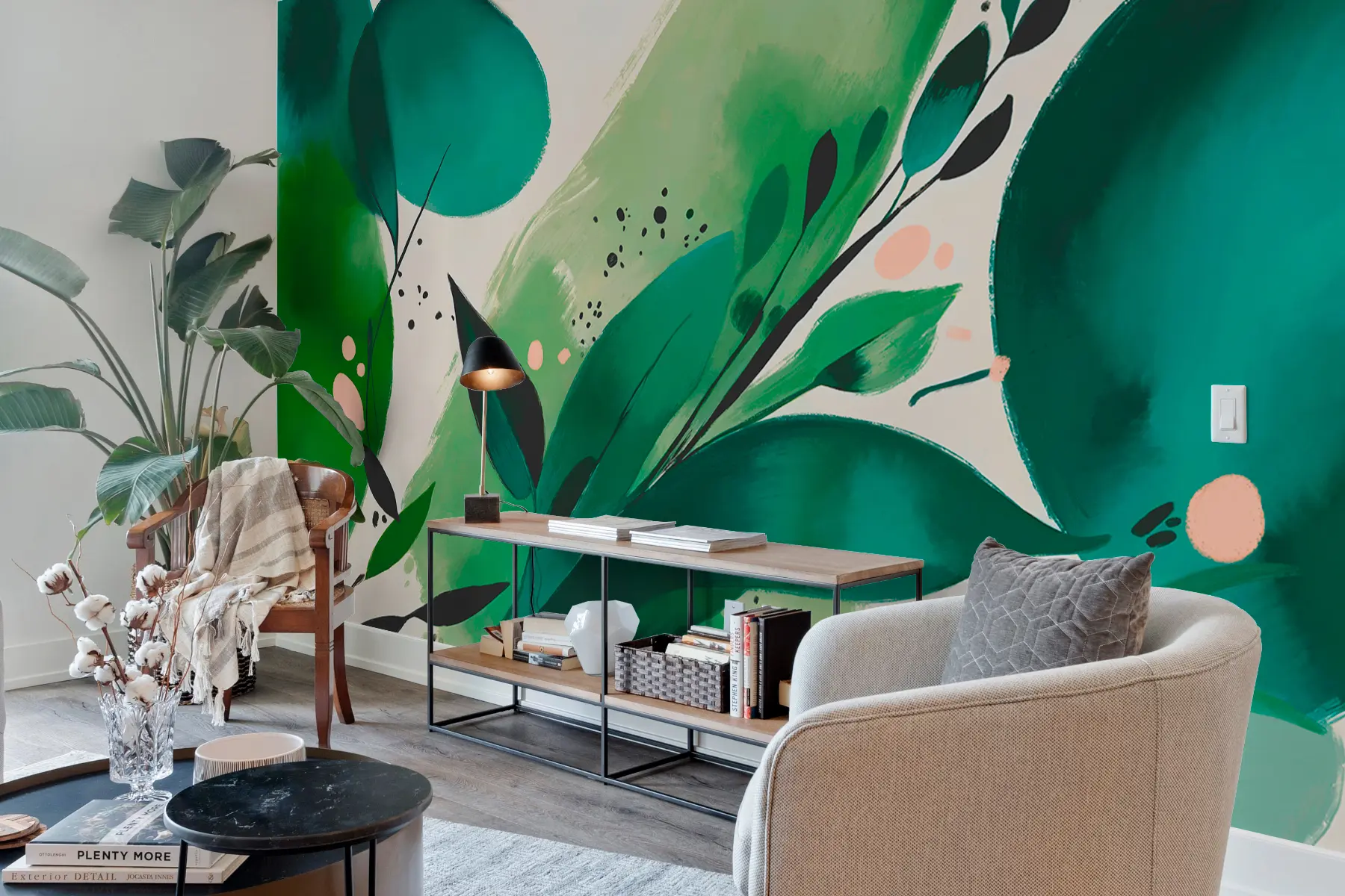 fototapeter Abstrakt print blomstermotiver og blader, minimalisme w00394