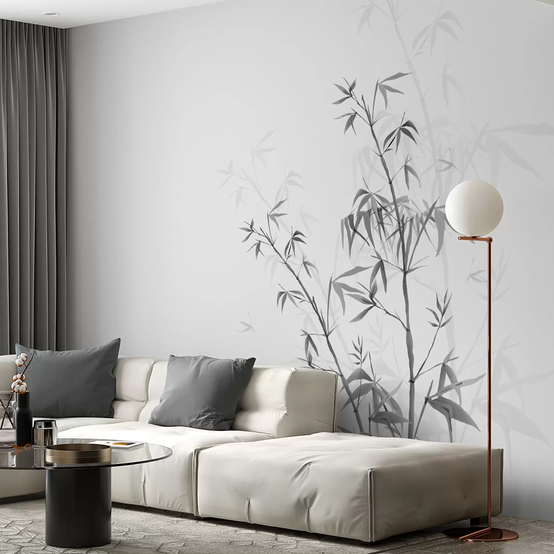 fototapeter Minimalisme stil Japandi plante bambus Chinoiserie grå farge w00546v1