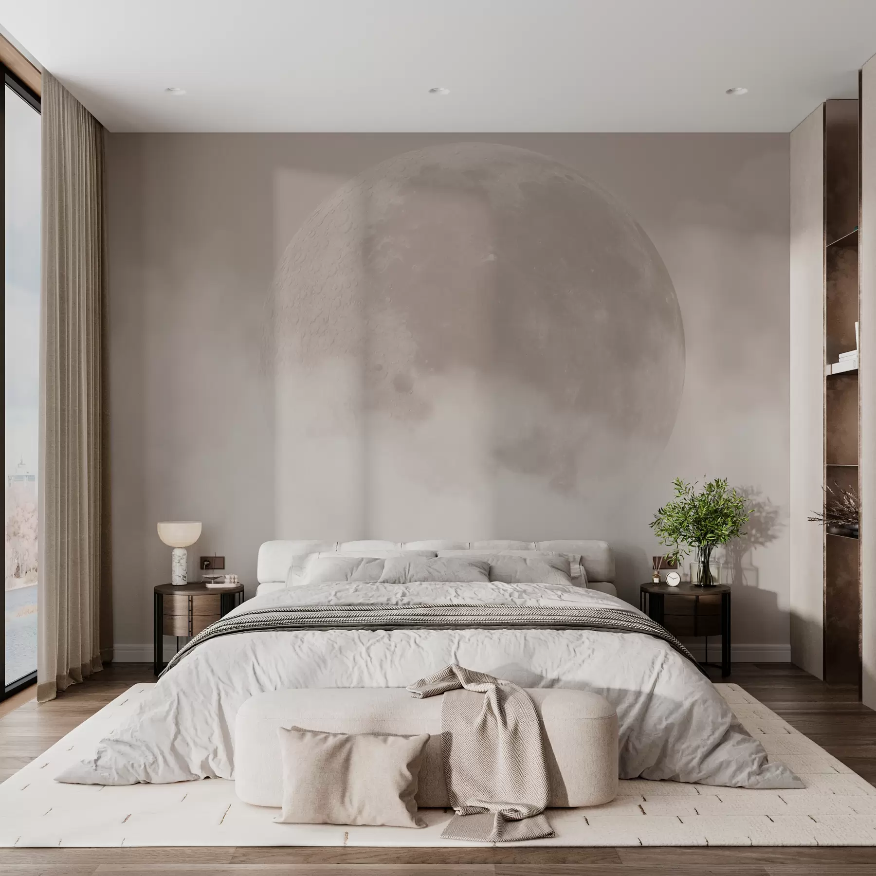 fototapeter Stor måne blant skyene av beige farge loft stil w00548