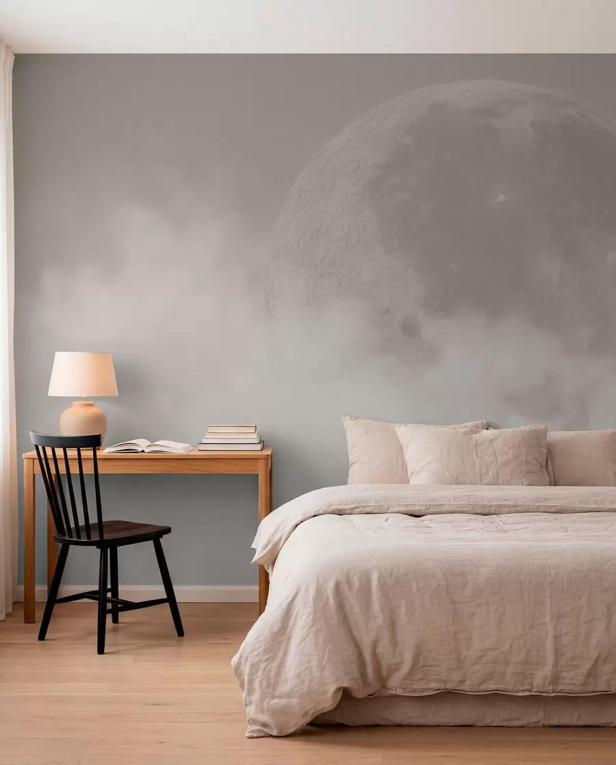 fototapeter Stor måne blant skyene av beige farge loft stil w00548