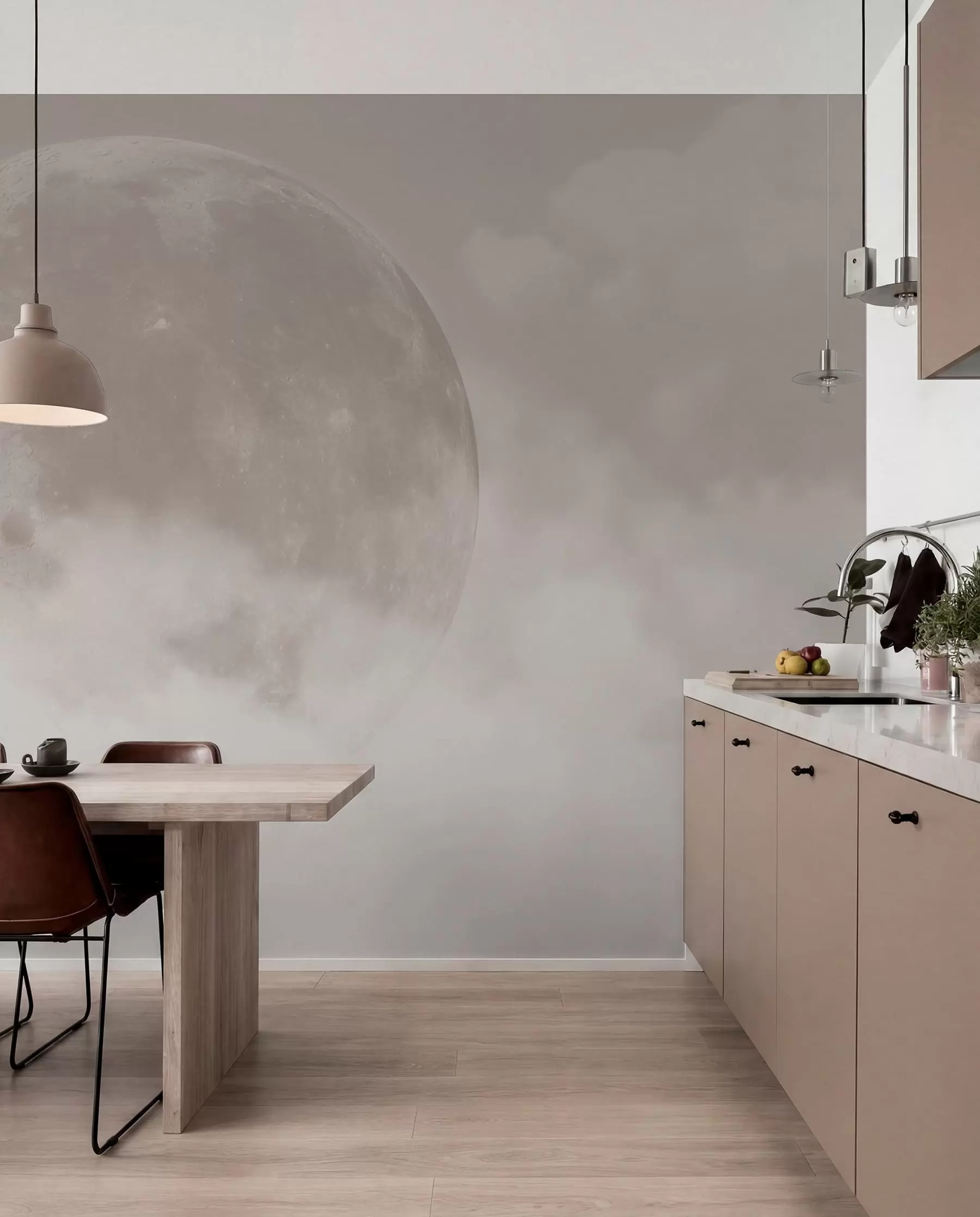 fototapeter Stor måne blant skyene av beige farge loft stil w00548