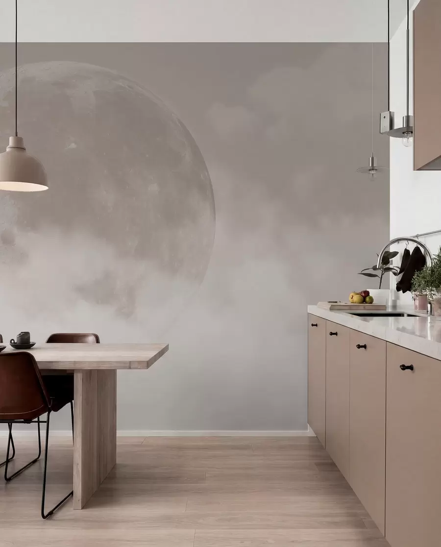fototapeter Stor måne blant skyene av beige farge loft stil w00548