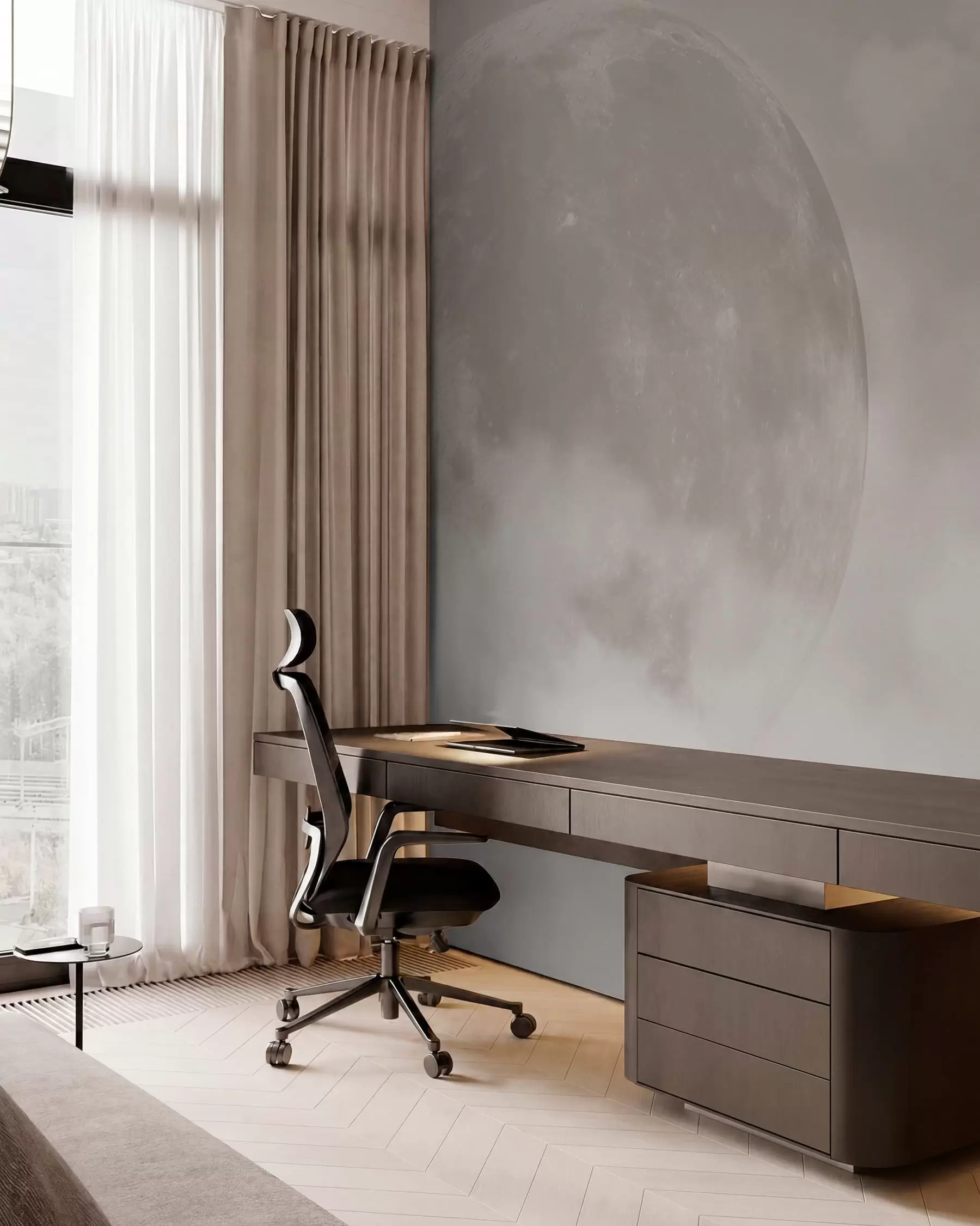 fototapeter Stor måne blant skyene av beige farge loft stil w00548