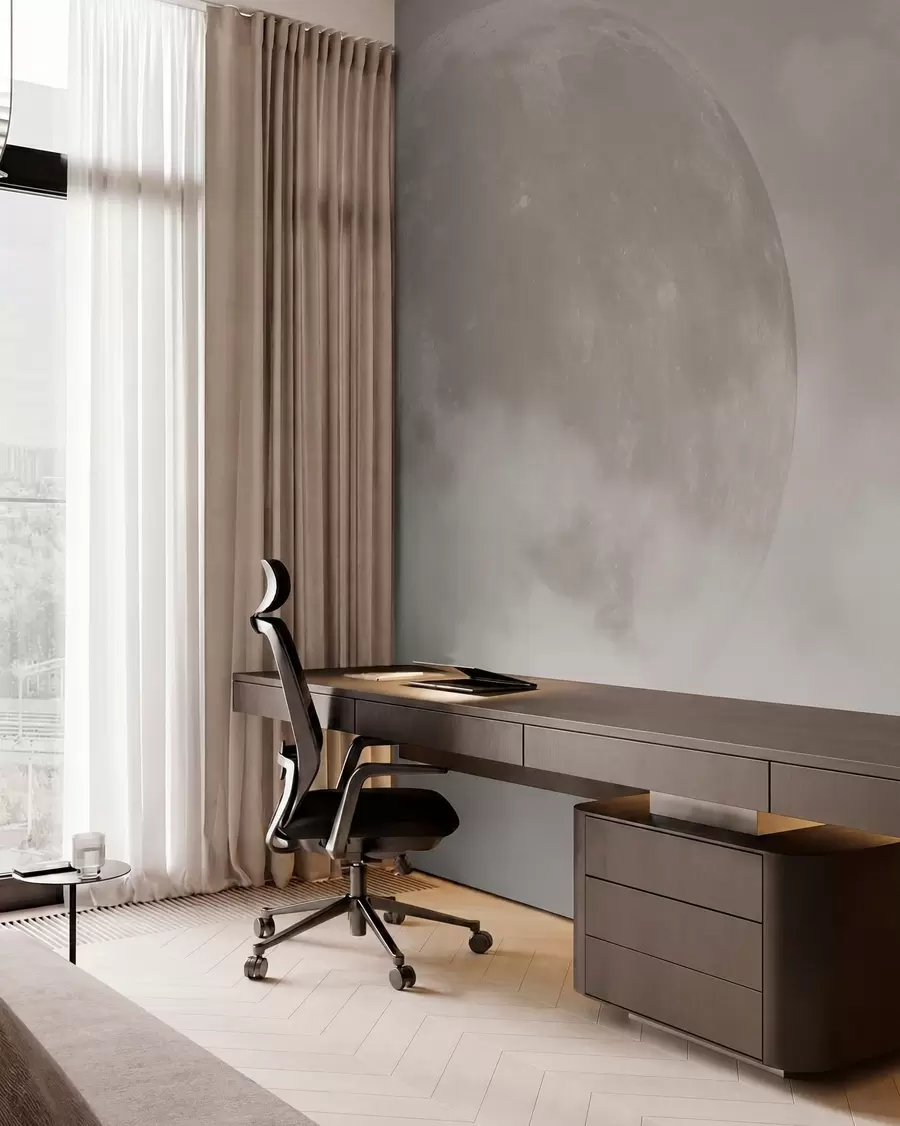 fototapeter Stor måne blant skyene av beige farge loft stil w00548