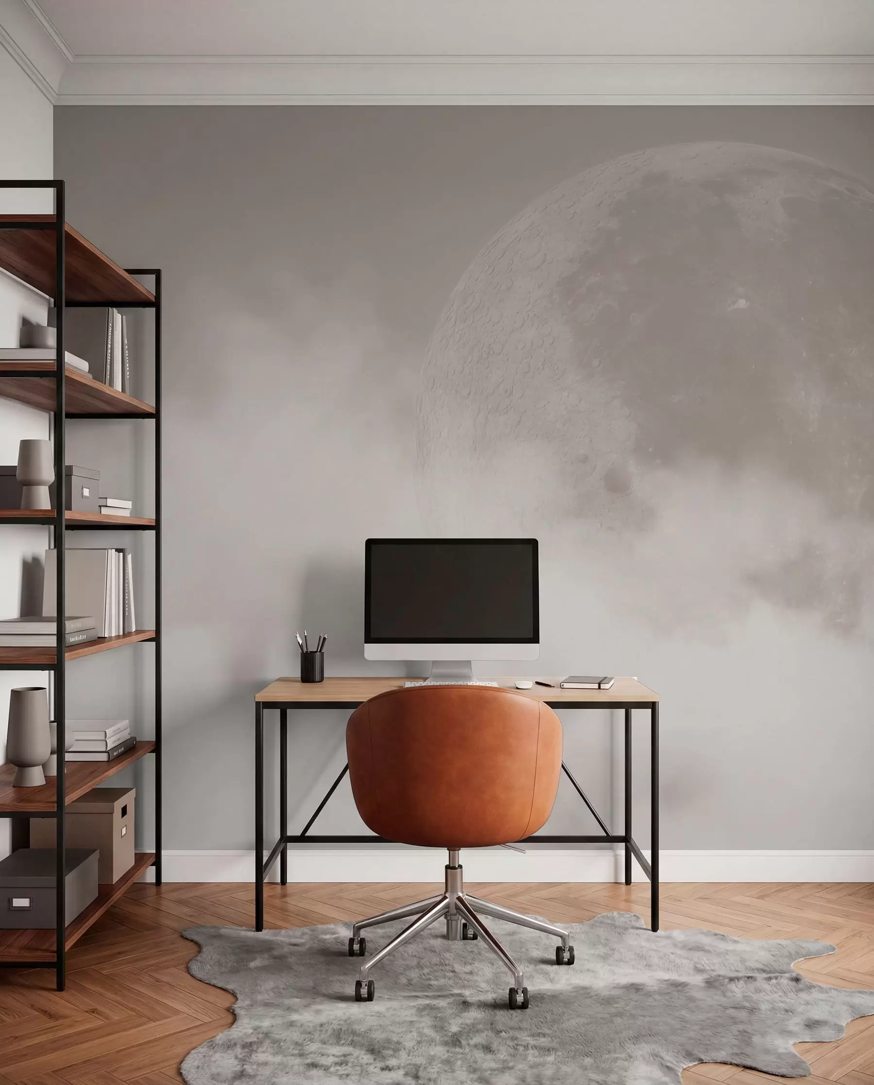 fototapeter Stor måne blant skyene av beige farge loft stil w00548