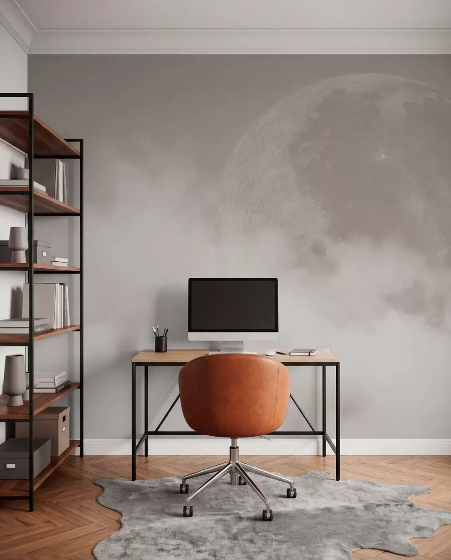 fototapeter Stor måne blant skyene av beige farge loft stil w00548