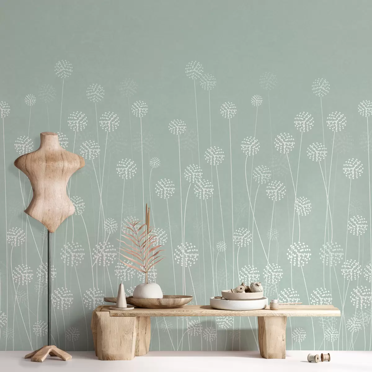 fototapeter Løvetann felt av grønn farge w00613v3