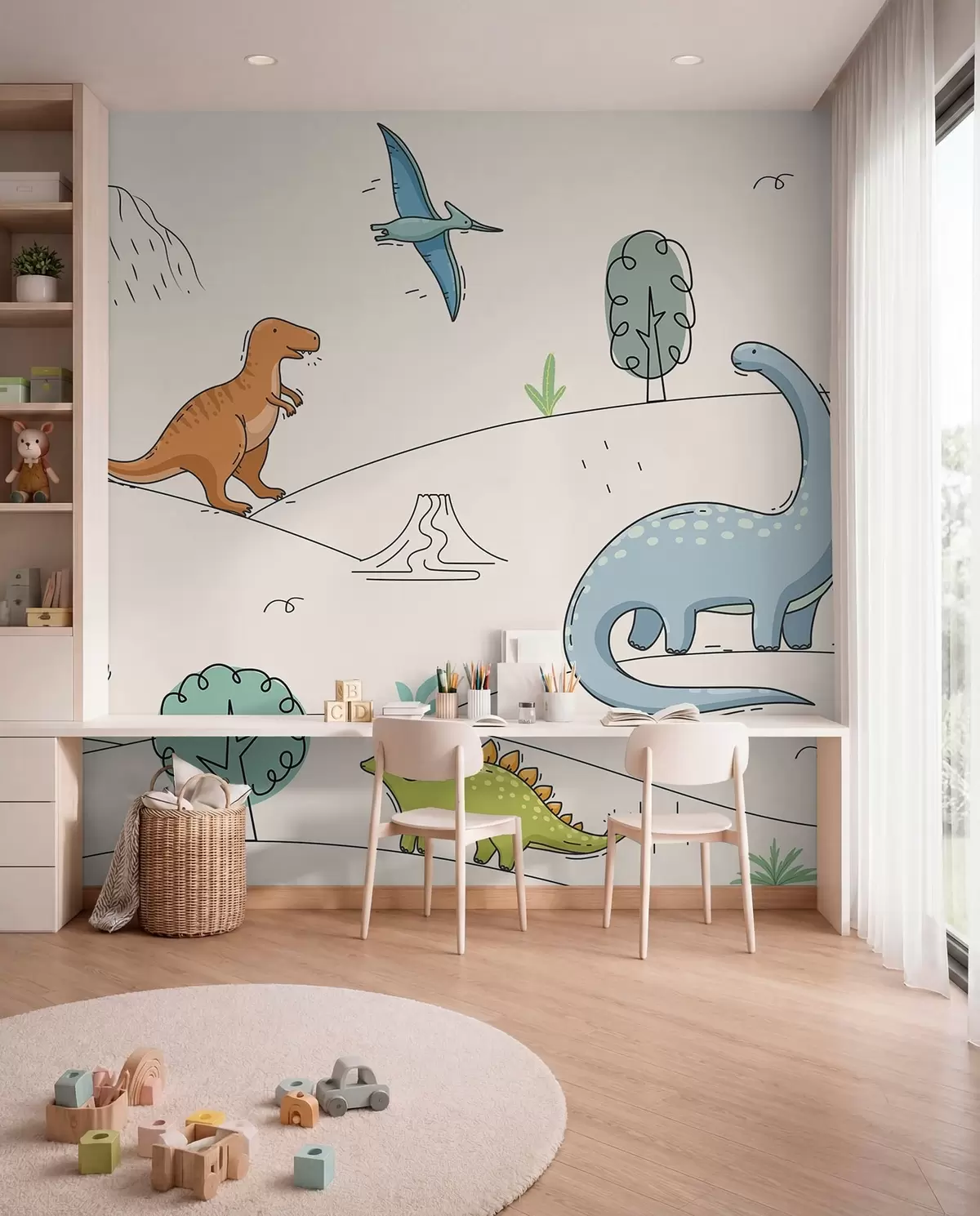 fototapeter Fargerike dinosaurer på åsene w00637