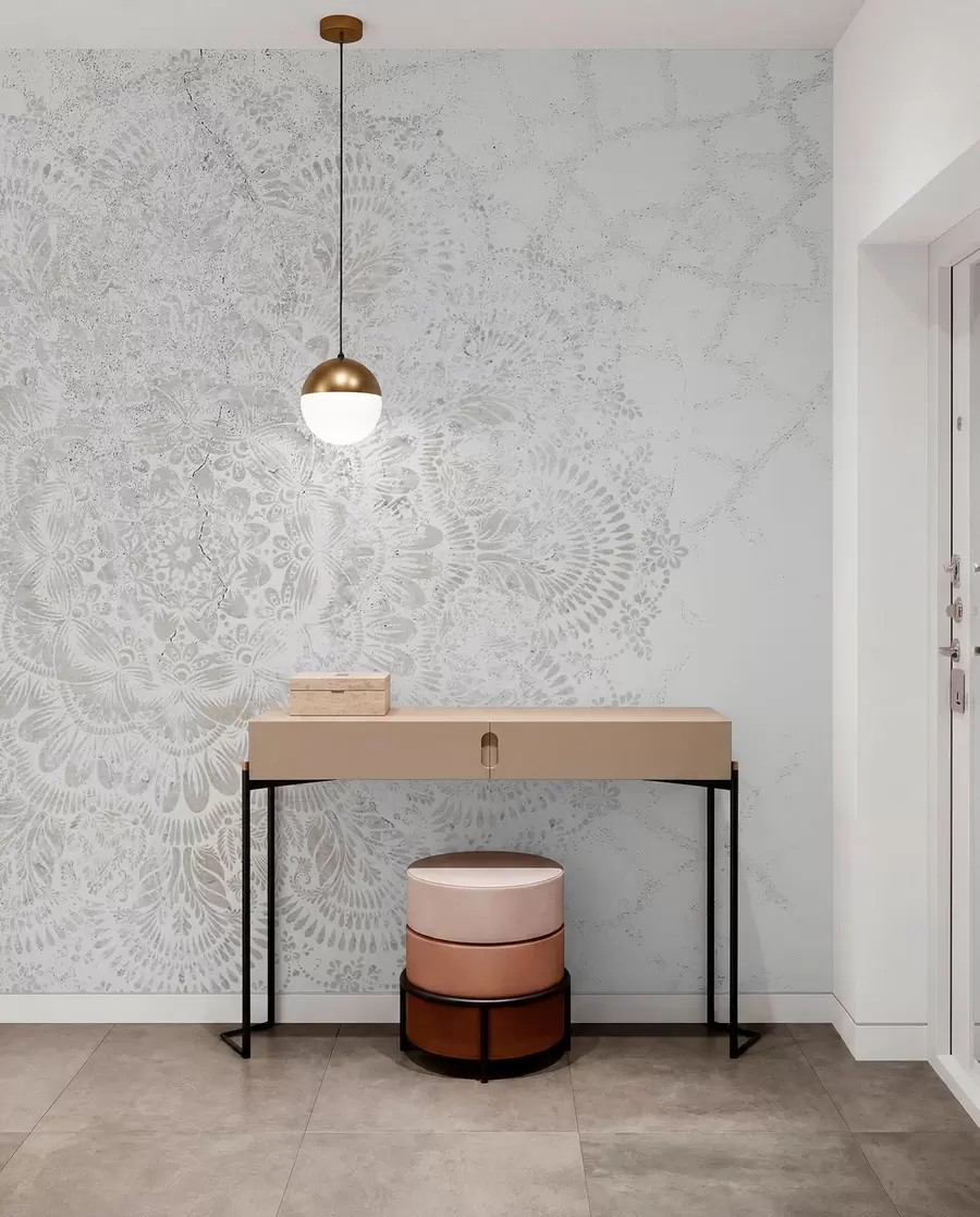 fototapeter Mandala, hvitt blondemønster med blomster og sirkulære motiver, skaper et delikat og intrikat design w00737