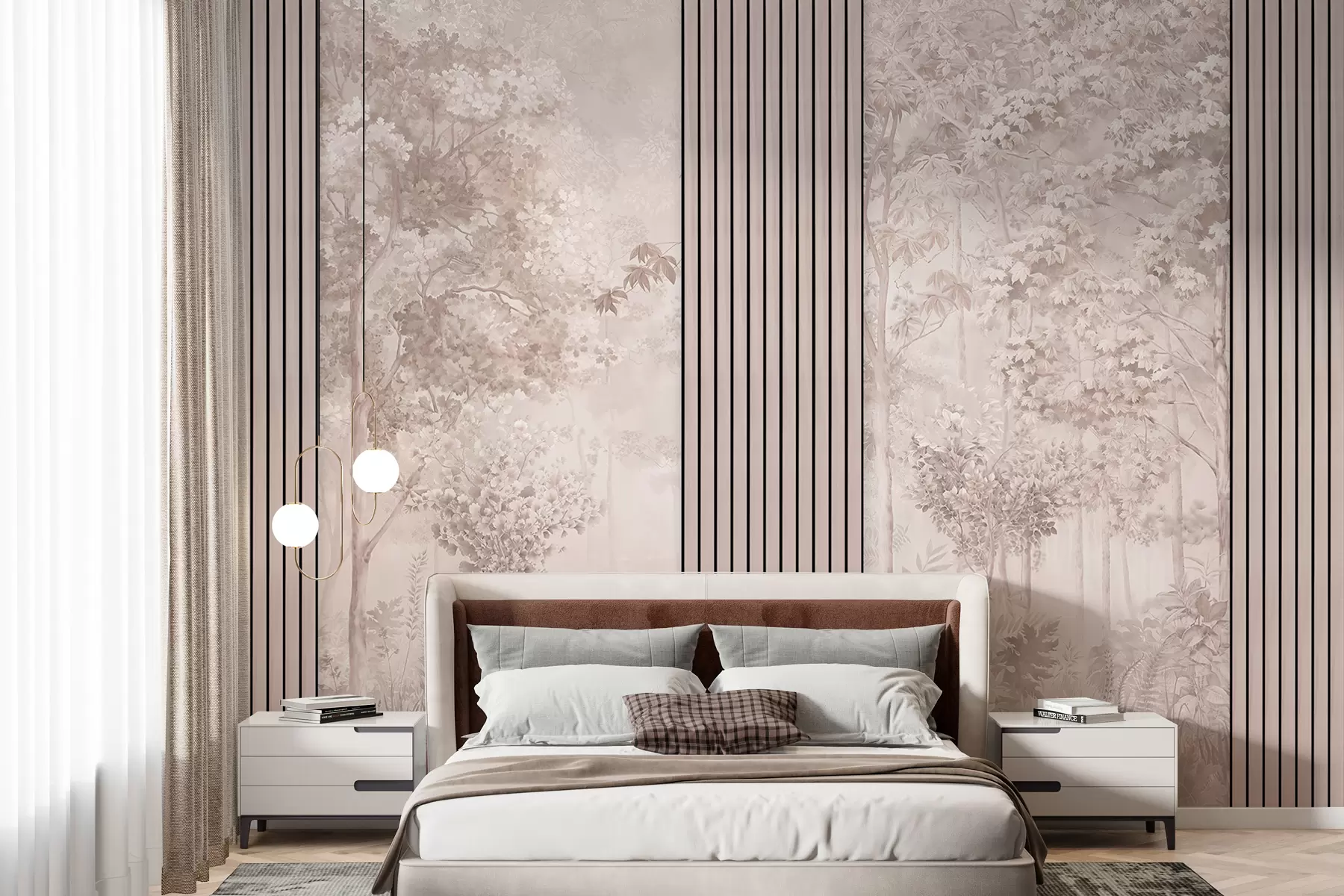 fototapeter Trepaneler og delikat skog i rosa toner w00670v1