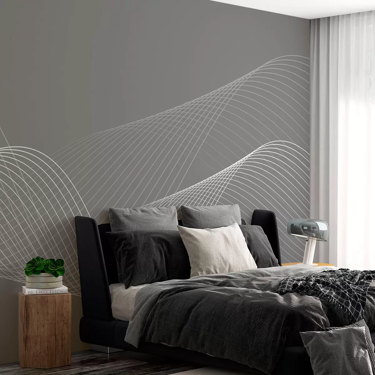 fototapeter 3D geometriske linjer moderne trendstil på grå bakgrunn w00893v2