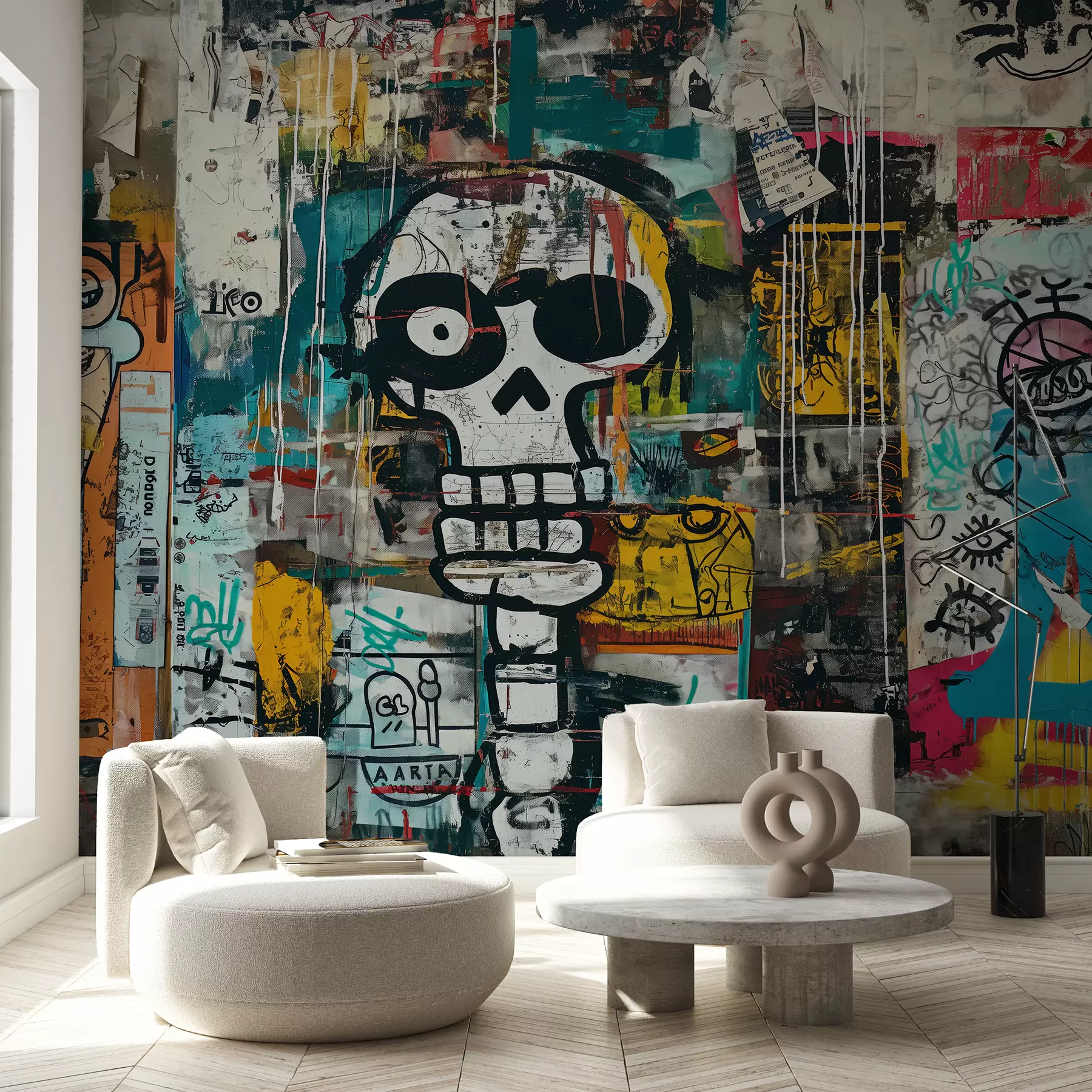fototapeter Fargerik graffiti i Basquiat-stil w01187