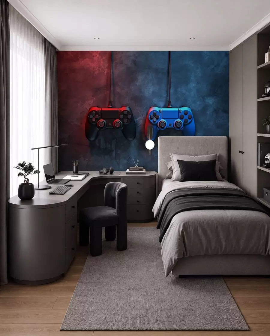 fototapeter svart og blå DualShock på mørk bakgrunn w01189