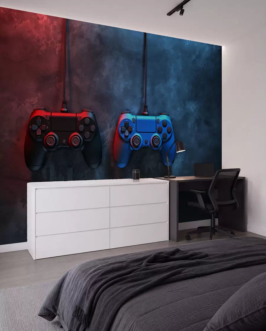 fototapeter svart og blå DualShock på mørk bakgrunn w01189